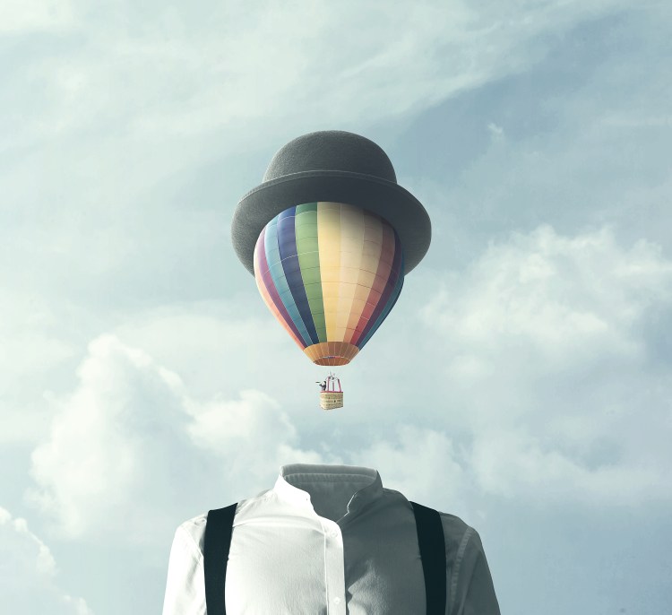 man with balloon head